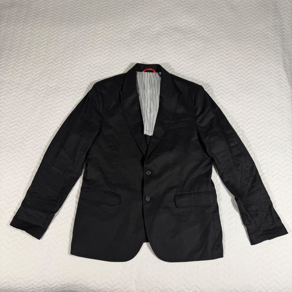 Sons of Intrigue Blazer Mens XL Black 100%‎ Linen Lightweight Two Button EUC